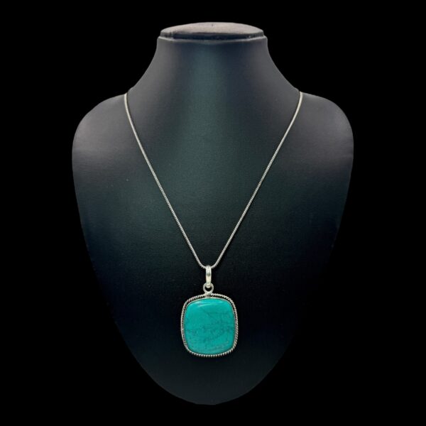 Fancy Mid- Length Chain- Turquoise Color Stone Pendant, V-2740