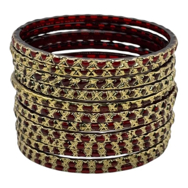 Glass Bangles- Maroon Color- 12 Bangles Set, Product Code: V-2938 - Image 2