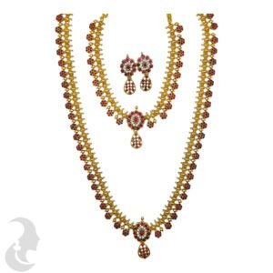 Combo- Non Idol Necklace Set- Red Stones- Studs, Product Code: V-2235