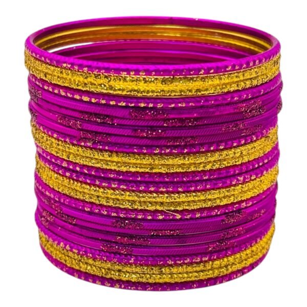 Metal Bangles- Dark Pink Color- 24 Bangles Set, Product Code: V-3142 - Image 2