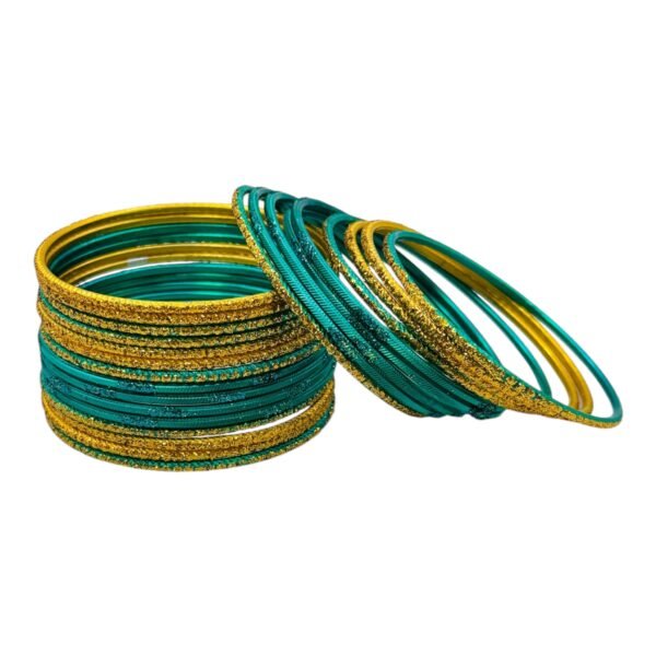 Metal Bangles- Peacock Green Color- 24 Bangles Set, Product Code: V-3143
