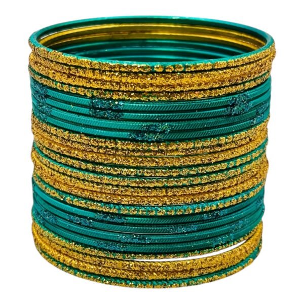 Metal Bangles- Peacock Green Color- 24 Bangles Set, Product Code: V-3143 - Image 2