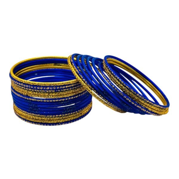 Metal Bangles- Dark Blue Color- 24 Bangles Set, Product Code: V-3144