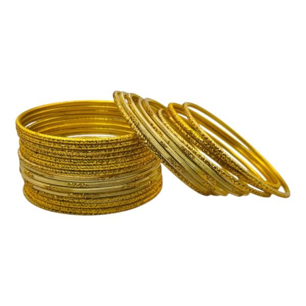 Metal Bangles- Yellow Color- 24 Bangles Set, Product Code: V-3043