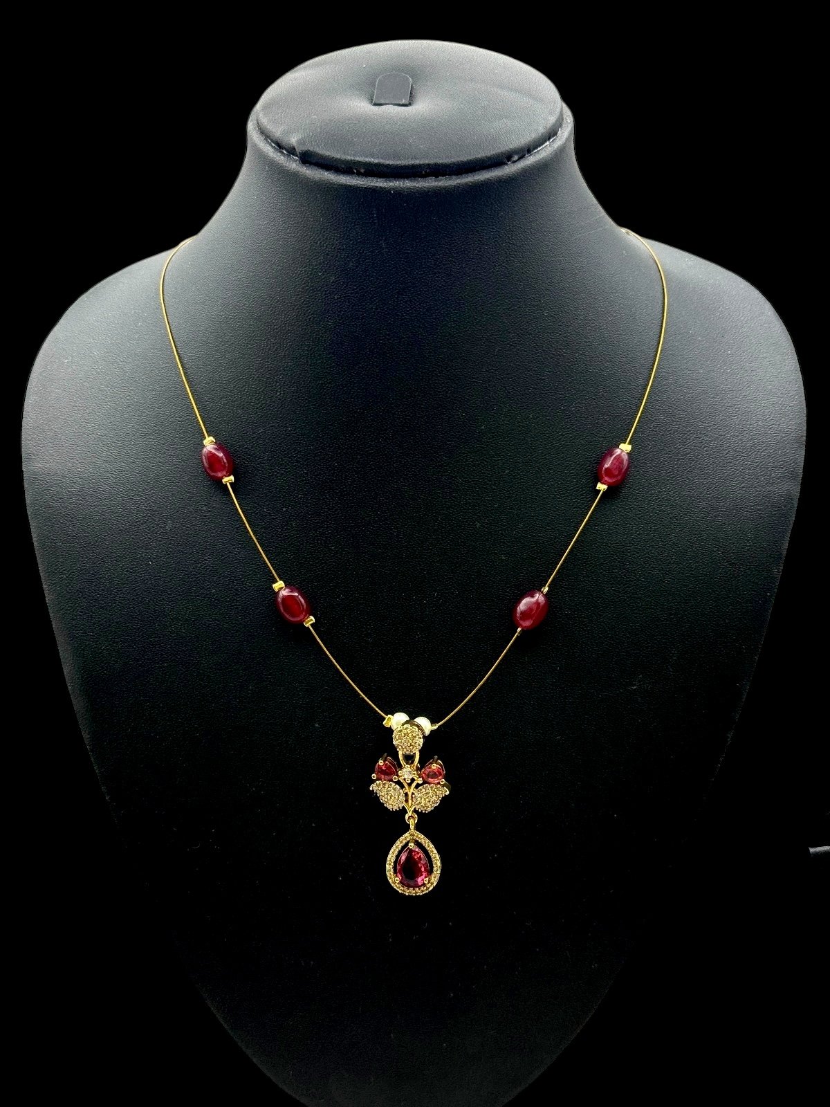 Invisible Necklace- Flower Pendant- Ruby Color , Product Code: V-3066