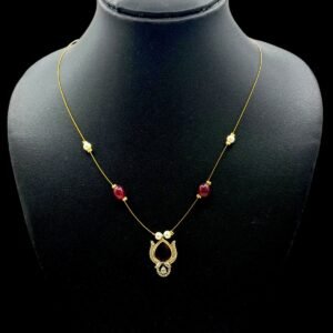 Invisible Necklace- Flower Pendant- Ruby Color , Product Code: V-3069