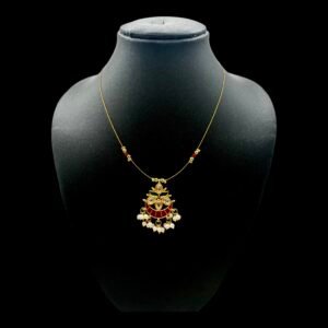 Invisible Necklace- Half Moon Pendant- Green & Red Color , Product Code: V-3074