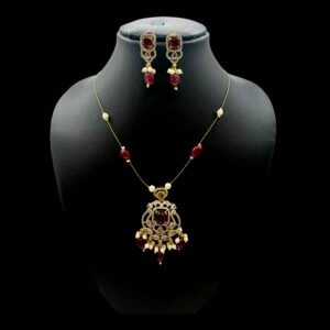 Invisible Necklace- Victorian Pendant- Maroon Color- Earrings, Product Code: V-3089