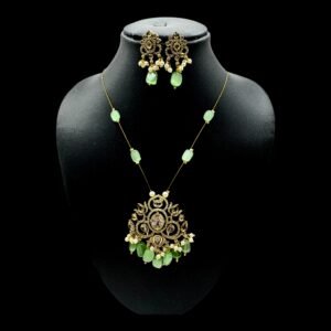 Invisible Necklace- Victorian Pendant- Pastel Green Color- Earrings, Product Code: V-3091