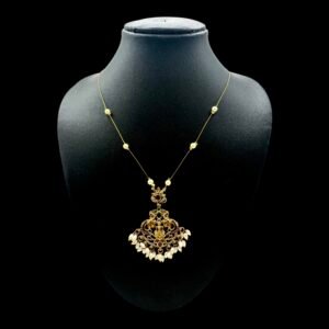 Invisible Necklace- Lakshmi Pendant- Pink & Green Color, Product Code: V-3093