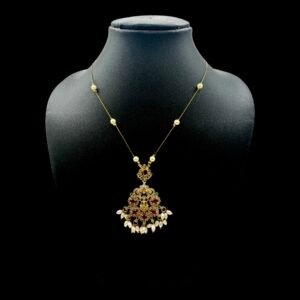 Invisible Necklace- Lakshmi Pendant- Pink & Green Color, Product Code: V-3094