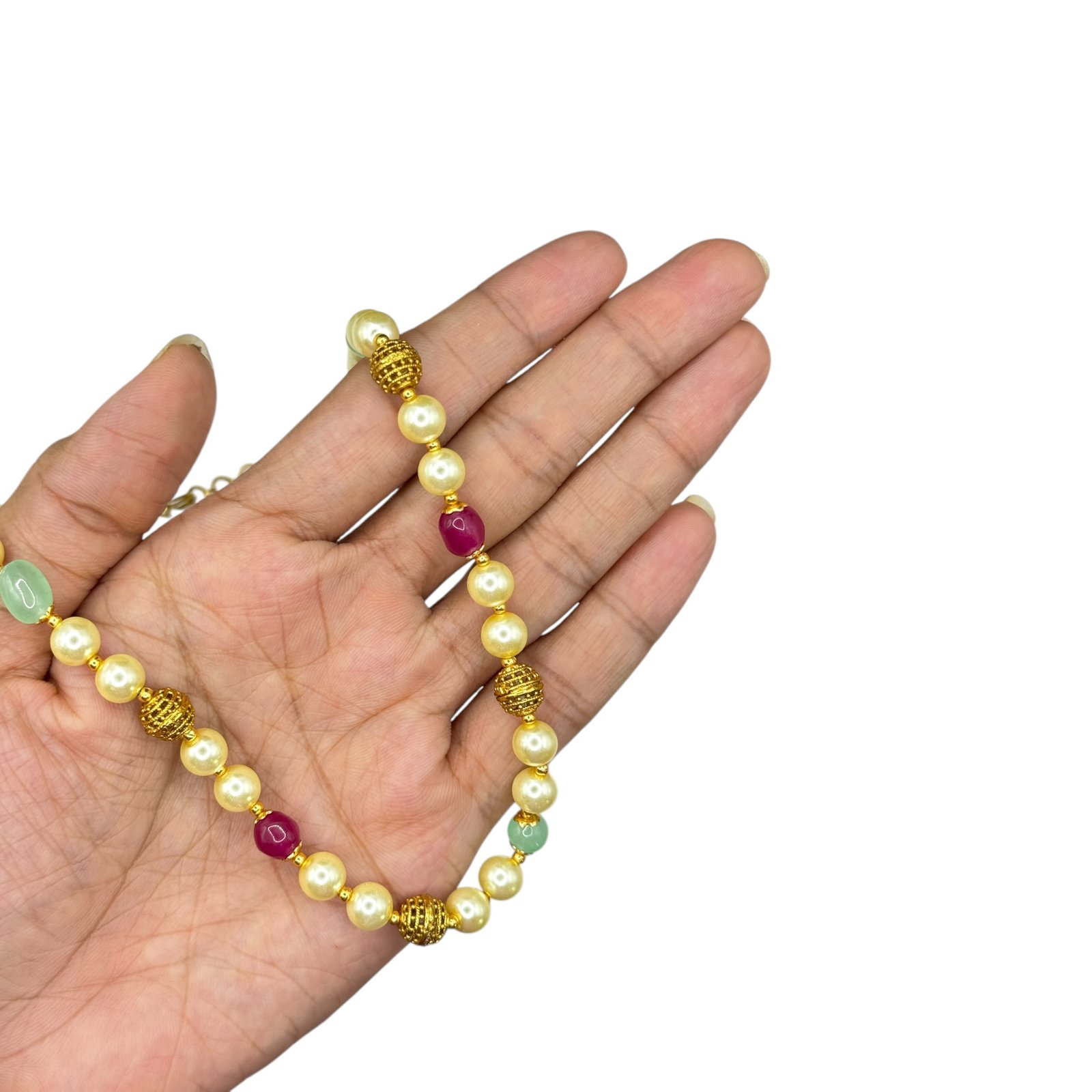 Beads Necklace- Pearl & Multi Color Beads, Product Code: V-3097 - Image 2