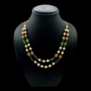 Double Layer Beads Necklace- Pearl & Multi Color Beads, Product Code: V-3099