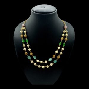 Double Layer Beads Necklace- Pearl & Multi Color Beads, Product Code: V-3100