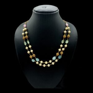 Double Layer Beads Necklace- Pearl & Multi Color Beads, Product Code: V-3101