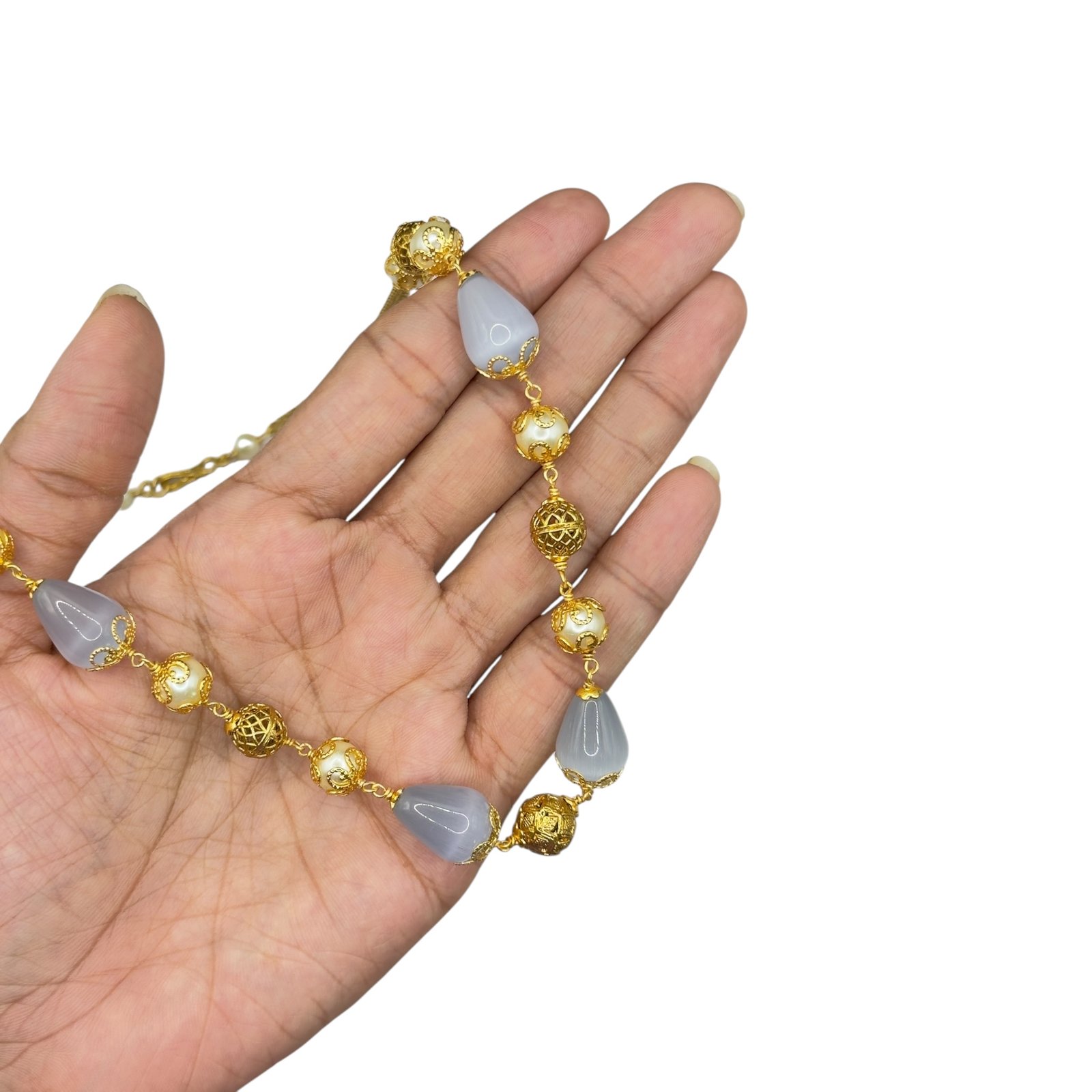 Beads Necklace- Pearl & White Color Beads, Product Code: V-3103 - Image 2