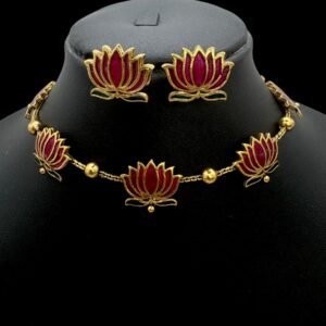 Lotus Choker- Pink Color- Studs, Product Code: V-3108