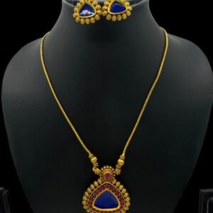 Palakka Pendant- Blue Color- Studs, Product Code: V-3135